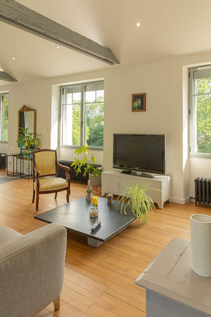 parquet, poutre bois, séjour, salle à manger